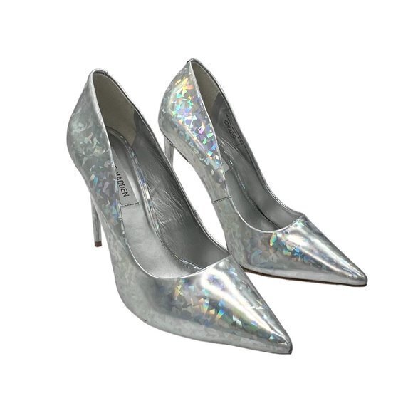 🎉SALE🎉 Steve Madden Vala Iridescent Silver Holographic Heels 8.5 NEW Party - Picture 8 of 10